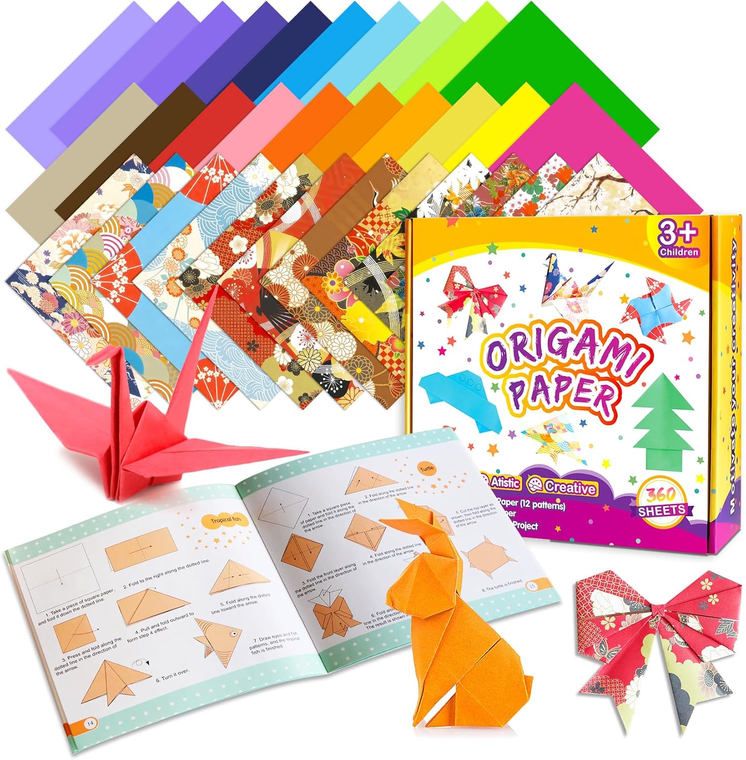 Pigipigi Kids Craft Origami Paper Kit for Kids Ages 5-8 8-12, with Guiding Book, 360 Sheets DIY Art and Crafts Supplies,Colorful Folding Papers Set Projects Gifts Activity for Boy Girl Toys(Japanese) - Crafty Corner