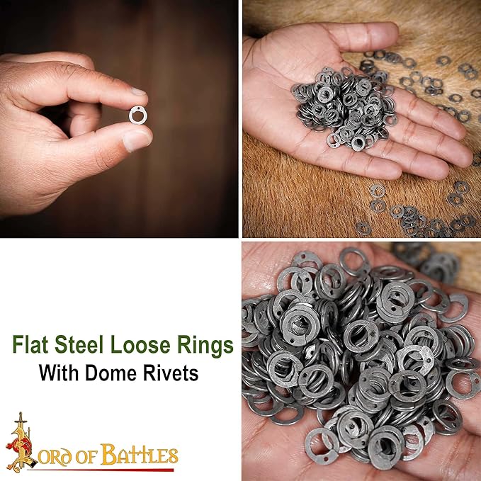 Lord of Battles 200G-1Kg Chainmail Loose Rings for Armor Crafting Perfect for DIY Chainmail Projects & Armor Repairs (1 Kg Mild Steel with Flat Rings - 6mm 18 Gauge)