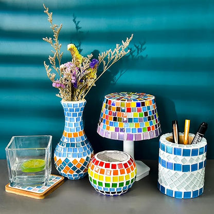 Square Sea Glass Mosaic Tiles Bulk for Adults Crafts Supplies,200g Colorful Stained Glass Pieces for Home Kitchen Bathroom Decoration DIY Art Projects