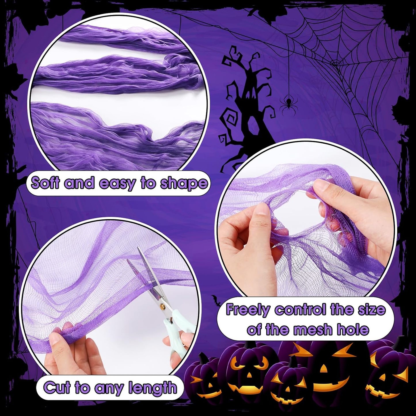 Boao Halloween Cheese cloth 84.65 x 590.55 Inch Purple Cheesecloth Roll for Crafts Large Cotton Muslin Gauze Fabric for Halloween Outdoor & Indoor Spooky Decoration