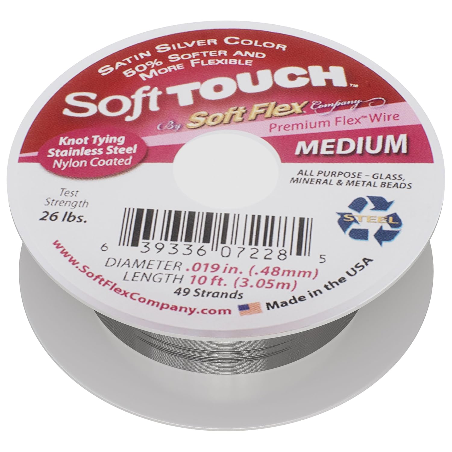 Soft Flex 49 Strand Stringing Wire - Flexible Braided - Medium 0.19 Diameter - Jewelry Making Bead Wire - Satin Silver - Crafty Corner