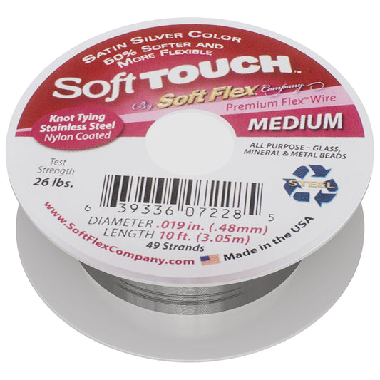 Soft Flex 49 Strand Stringing Wire - Flexible Braided - Medium 0.19 Diameter - Jewelry Making Bead Wire - Satin Silver - Crafty Corner