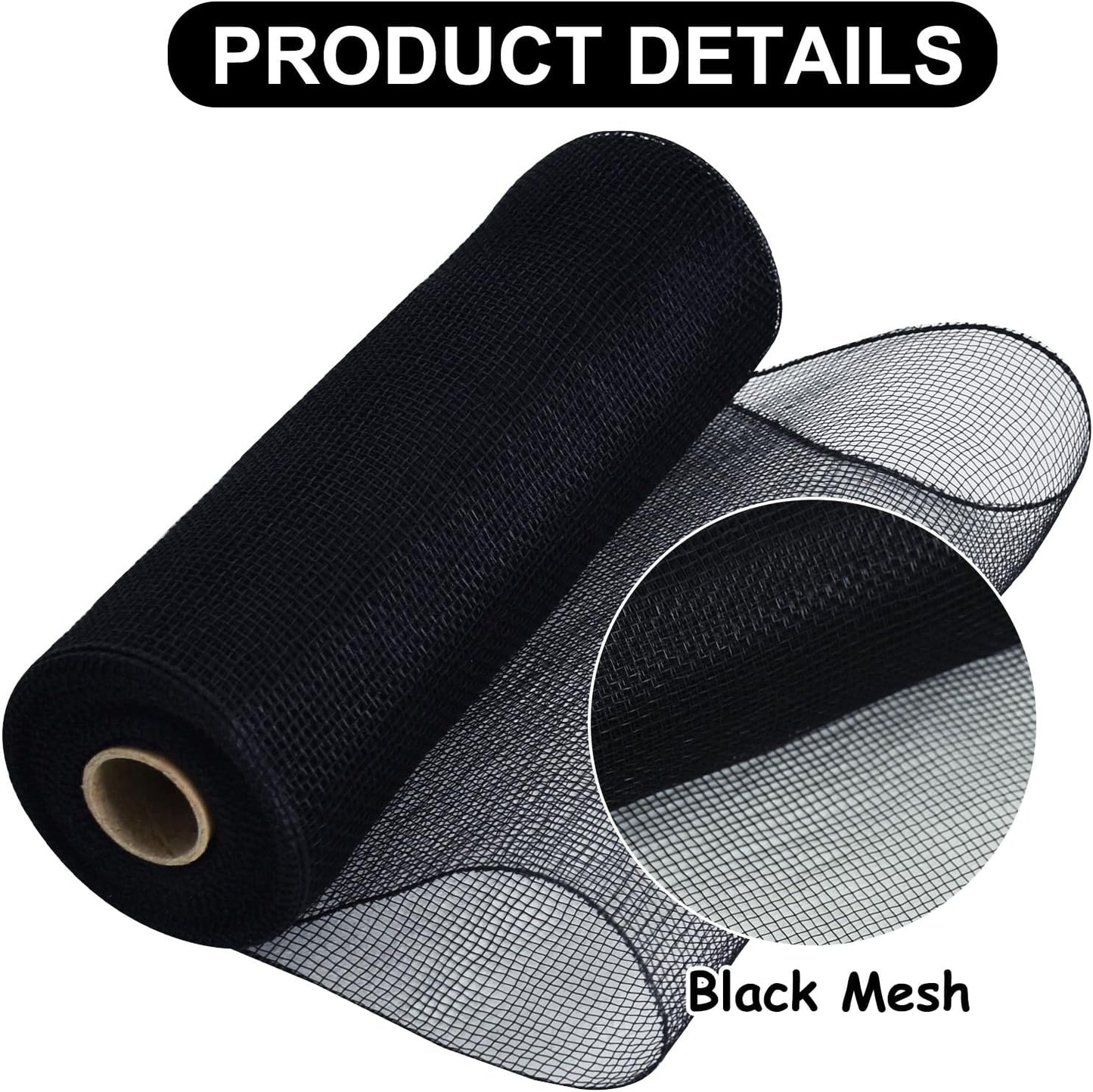 TONIFUL 2 Rolls 10 Inch Black Decorative Mesh Ribbbon Rolls, Fabric Mesh for Mesh Wreath Supplies, Front Door Wreath Crafts Tree Decor Christmas NewYears Halloween Decoration (10 yds/roll) - Crafty Corner