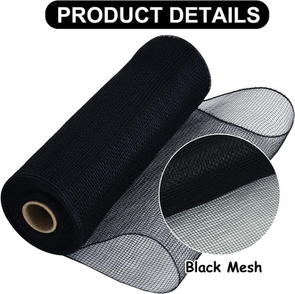 TONIFUL 2 Rolls 10 Inch Black Decorative Mesh Ribbbon Rolls, Fabric Mesh for Mesh Wreath Supplies, Front Door Wreath Crafts Tree Decor Christmas NewYears Halloween Decoration (10 yds/roll) - Crafty Corner