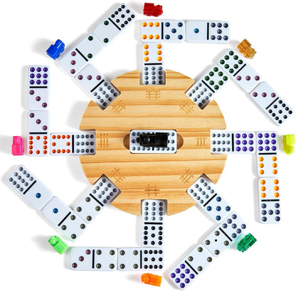 Mexican Train Double 12 Dominoes Set with 4 Wooden Trays/Racks in Portable Carrying Case Colorful 91 Tiles & 9 Trains Board Game for Family Game Night