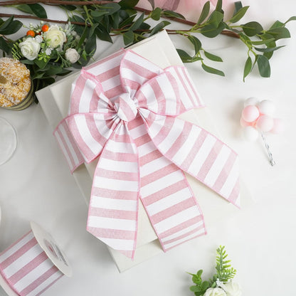 MEEDEE Pink Striped Burlap Ribbon - 2.5 Inch Wired Ribbon for Baby Girl Wreaths & Cakes, 10 Yards - Crafty Corner
