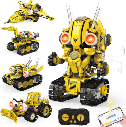 5-in-1 STEM Robot Building Kit for Kids Ages 8-16, Remote & App Controlled, Rechargeable Engineering Learning DIY Coding Toy, Educational Building Blocks Gift for Girls & Boys (673 PCS) - Crafty Corner