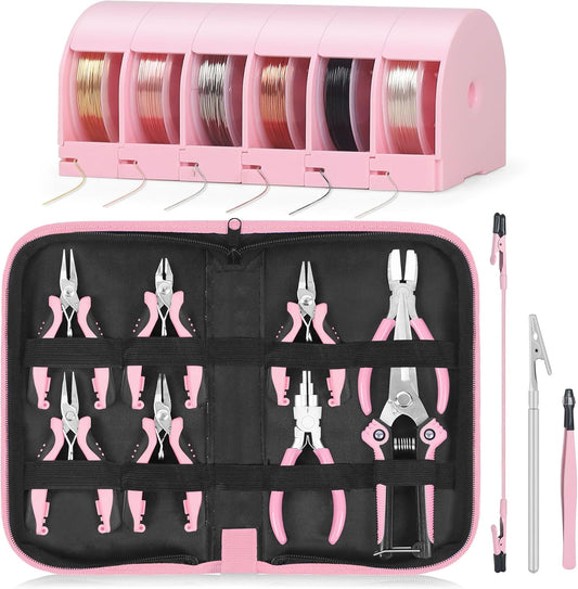Toolour Jewelry Pliers Set Jeweler Making Tools with 6 Rolls Beading Wire Kit for Jewelry Supplies DIY Hobby Repair Crimping Wrapping,Pink Professional Craft Pliers for Adults Beginner - Crafty Corner