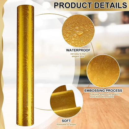 Jecery Embossed Floral Foil Paper Metallic Wrapping Paper Colored Foil Sheets for Crafts Scrapbook Florist Cake Board Cake Drums Christmas Party Gift Wrapping, 15.7 Inch 46 ft(Gold)