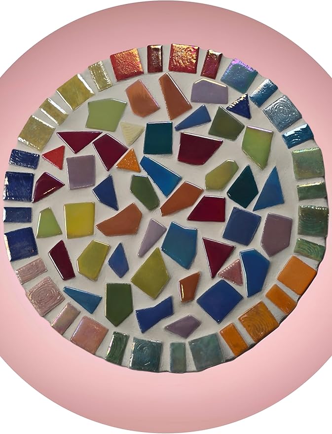 Irregular Glass Mosaic Tiles Bulk 500g Glossy and Iridescent Mosaic Glass Tiles for DIY Projects and Arts and Crafts Solid Colors and Mixes (Glossy Rainbow 7 Color Mix)