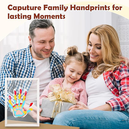 DIY Hand Footprint Art Craft Kit for New Parents Wooden Frame Family Handprint Kit with 6 Baby Safe Colors Paints Family Hands Down Keepsake Gifts for Mother's Day Father's Day Home Handprint Decor