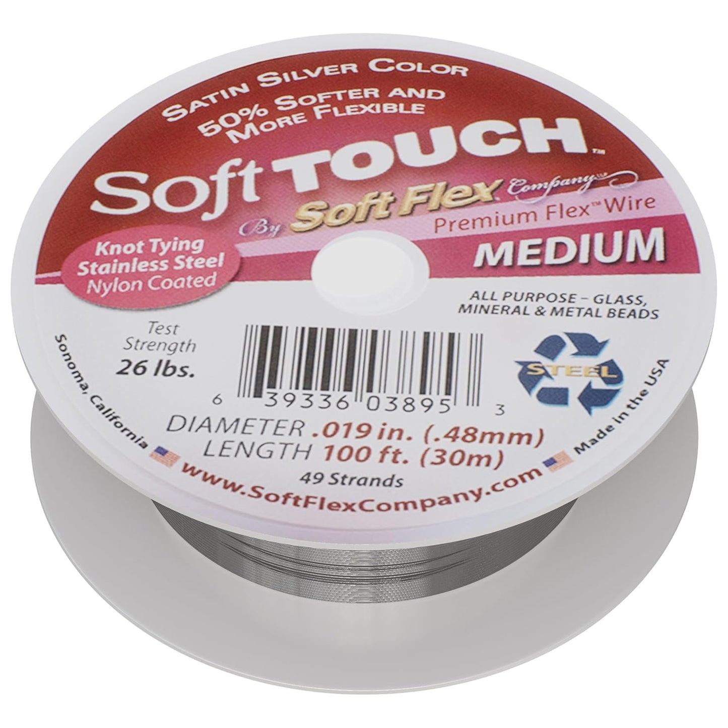 Soft Flex 49 Strand Stringing Wire - Flexible Braided - Medium 0.19 Diameter - Jewelry Making Bead Wire - Satin Silver - Crafty Corner