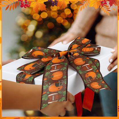 12 Rolls Fall Football Wired Edge Ribbon for Wreaths 2 Inch x 60 Yards Maple Leaves Pumpkin Football Print Ribbon Crafts for Thanksgiving Harvest Party Decorative Supplies, 12 Styles - Crafty Corner