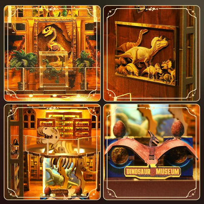 Book Nook Kit - DIY Miniature Museum Dollhouse & Tiny House 3D Wooden Puzzle, Creative Bookshelf Decor with LED-Accented Design, Gifts for Adults, Teens, Home Library & Hobby Crafts
