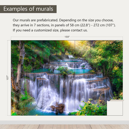 AFZEVEB-Green Waterfall Nature Landscape Wallpaper Wall murals for Kids Room 159"x107"(Not Peel and Stick)