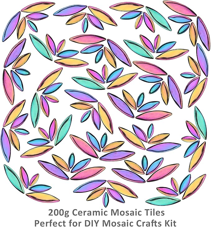 Artspac Iridescent Petal Ceramic Mosaic Tiles for Crafts, 200g Rainbow Flower Tiles Mosaic Pieces for Christmas DIY Crafts, Holiday Mosaic Art & Garden Decor