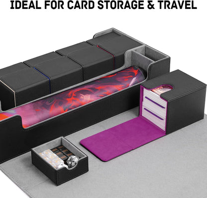 ZLCA Card Deck Box 6 In 1 with MTG Playmat,Large TCG Card Deck Case for Magic Yugioh Sports Cards(Black Kit)