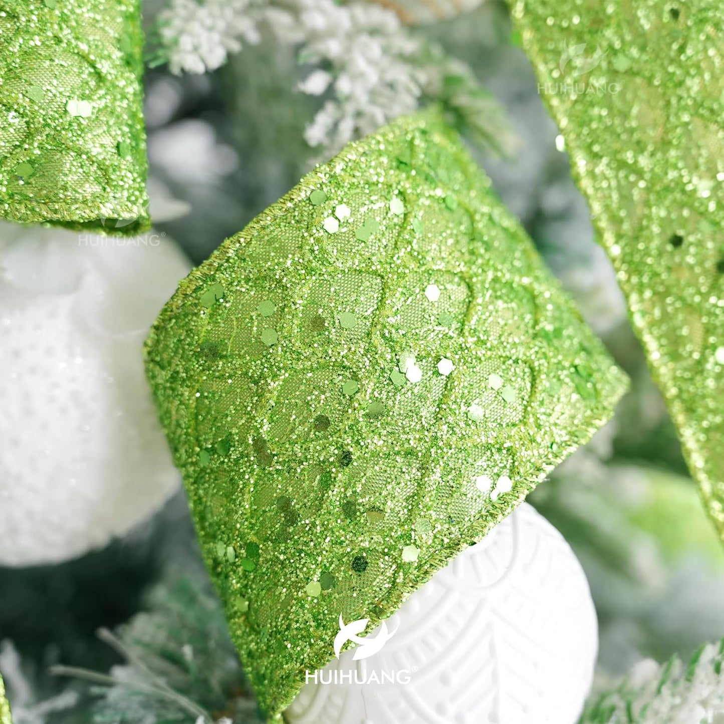 HUIHUANG Lime Green Wired Ribbon for Christmas Tree 2.5 inch Lime Green Glitter Diamond Mesh Ribbon for Tree Decoration, Wreaths, Garland, Gift Wrapping, Bows Making, Halloween Decor -10 Yards - Crafty Corner