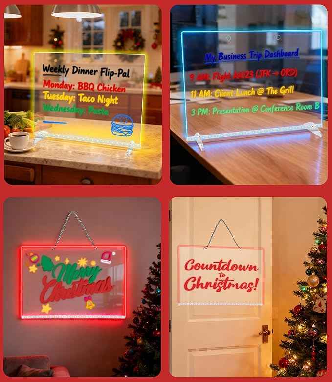 Led Note Board with 7 Colors: 13.7"X10" 4 Modes and 8 Piece Set Acrylic Dry Erase DIY Night Light Message Writing Led Drawing Boards for Kids Christmas Birthday Gifts for Girls Boys Home Decor Office