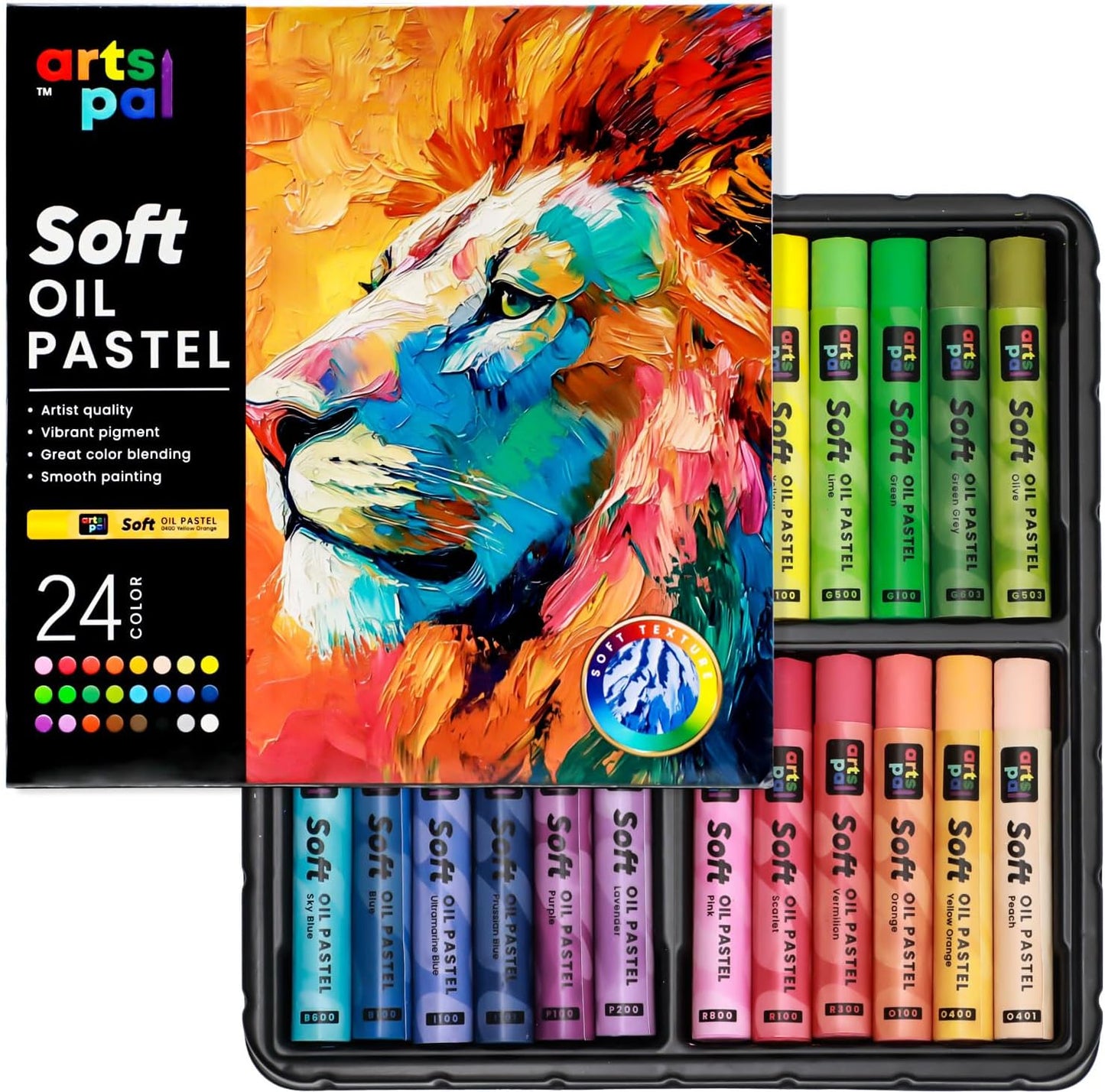 Soft Oil Pastels Set, 24 Vibrant Colors, Oil Pastel Crayons for Artists, Beginners, Teachers, Students, Great Blending and Layering for Art Supplies, Art Painting, Drawing (10 x 70 mm)