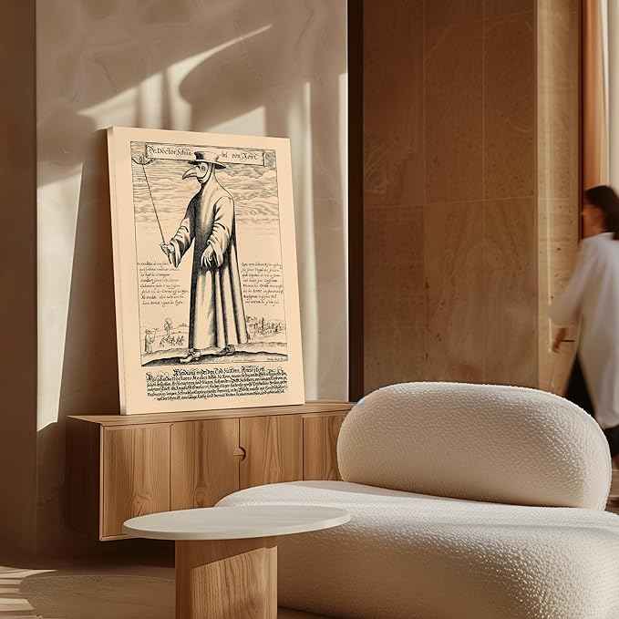 Poster Master Doctor Schnabel from Rome Canvas - Retro Plague Doctor Print - Medieval Art - Gift for Men & Women - Great Wall Decor for Dorm, Living Room or Bedroom - 18x24 STRETCHED Canvas