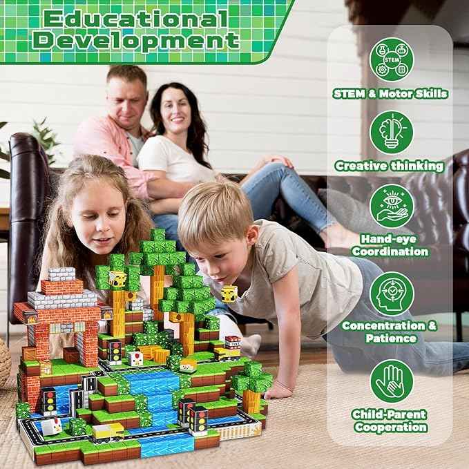 Magnetic Blocks - 150PCS Magnetic Building Blocks Road Forest Magnetic Cubes - STEM Toys for Montessori Toddler Birthday Gifts -STEM Sensory Construction Toys for Kids Ages 3+ for Boy & Girl
