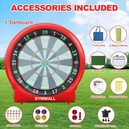 Giant Dart Board Inflatable with Pump, Outdoor and Indoor Soccer Sport Kick Dartboard for Kids and Adults, Waterproof Darts Board Yard Game with 20 Golf Balls, 4 Sticky Balls, 2 Soccers