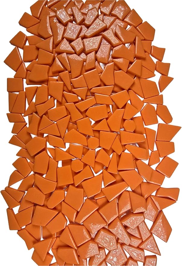 Irregular Glass Mosaic Tiles Bulk 500g Glossy and Iridescent Mosaic Glass Tiles for DIY Projects and Arts and Crafts Solid Colors and Mixes (Glossy Orange)