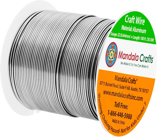 Mandala Crafts 22 Gauge Anodized Aluminum Craft Wire for Jewelry Making - 100 FT Colored Flexible Gray Wire - Bendable for Bonsai Armature Crafting Sculpting - Crafty Corner