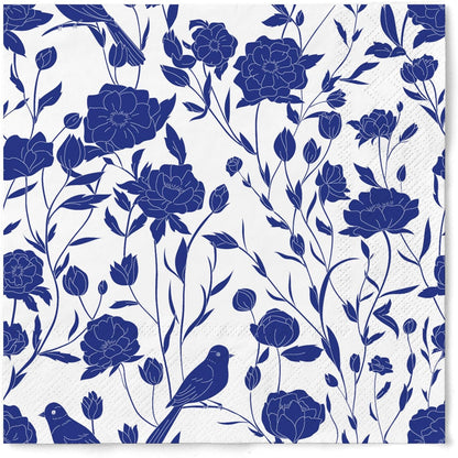 20 Pack Designer Paper Napkins, 3-Ply 6.5x6.5-inches Disposable Decorative Blue and White Porcelain Lunch Cocktail Napkin for Wedding Event/Birthday/Anniversary Party/Baby Shower