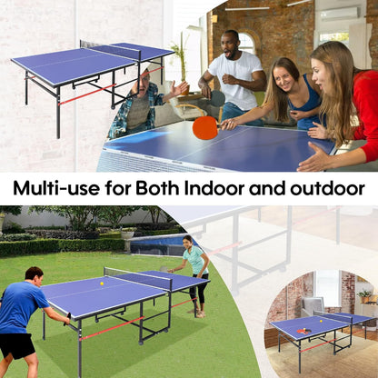 Professional Foldable Ping Pong Table for Indoor & Outdoor - 8FT Mid-Size Table Tennis Table with Net, 2 Table Tennis Paddles and 3 Balls - Quick & Easy Assembly