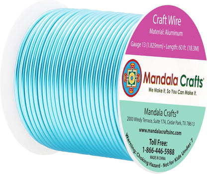 Mandala Crafts 13 Gauge Anodized Aluminum Craft Wire for Jewelry Making - 60 FT Colored Flexible Turquoise Wire - Bendable for Bonsai Armature Crafting Sculpting - Crafty Corner