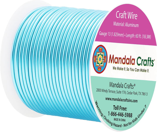 Mandala Crafts 13 Gauge Anodized Aluminum Craft Wire for Jewelry Making - 60 FT Colored Flexible Turquoise Wire - Bendable for Bonsai Armature Crafting Sculpting - Crafty Corner