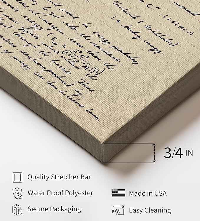 Poster Master Oppenheimer Canvas - Retro Atomic Bomb Manuscript Print - Manhattan Project Art - Gift for Him, Her, Scientist - Physics Decor for Office, Library - 24x32 STRETCHED Canvas