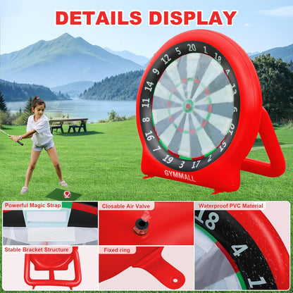 Giant Dart Board Inflatable with Pump, Outdoor and Indoor Soccer Sport Kick Dartboard for Kids and Adults, Waterproof Darts Board Yard Game with 20 Golf Balls, 4 Sticky Balls, 2 Soccers