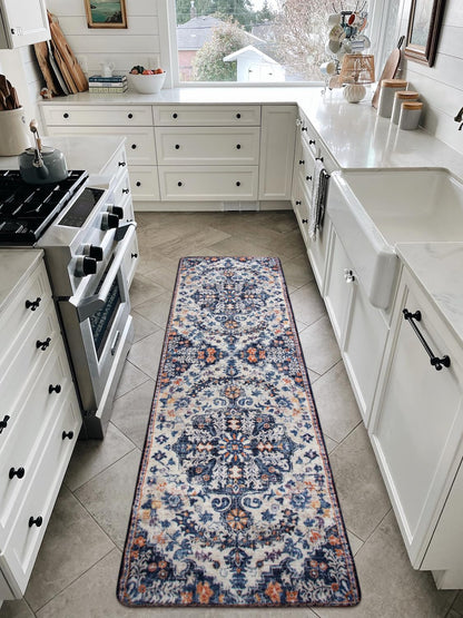 Lahome Runner Rugs for Hallway 2'8"x8', Kitchen Runner Rugs Non Skid Washable, Bohemian Non Shedding Low Pile Printed Indoor Throw Carpet Runners for Entryway Bathroom Laundry, Blue Purple/Multi
