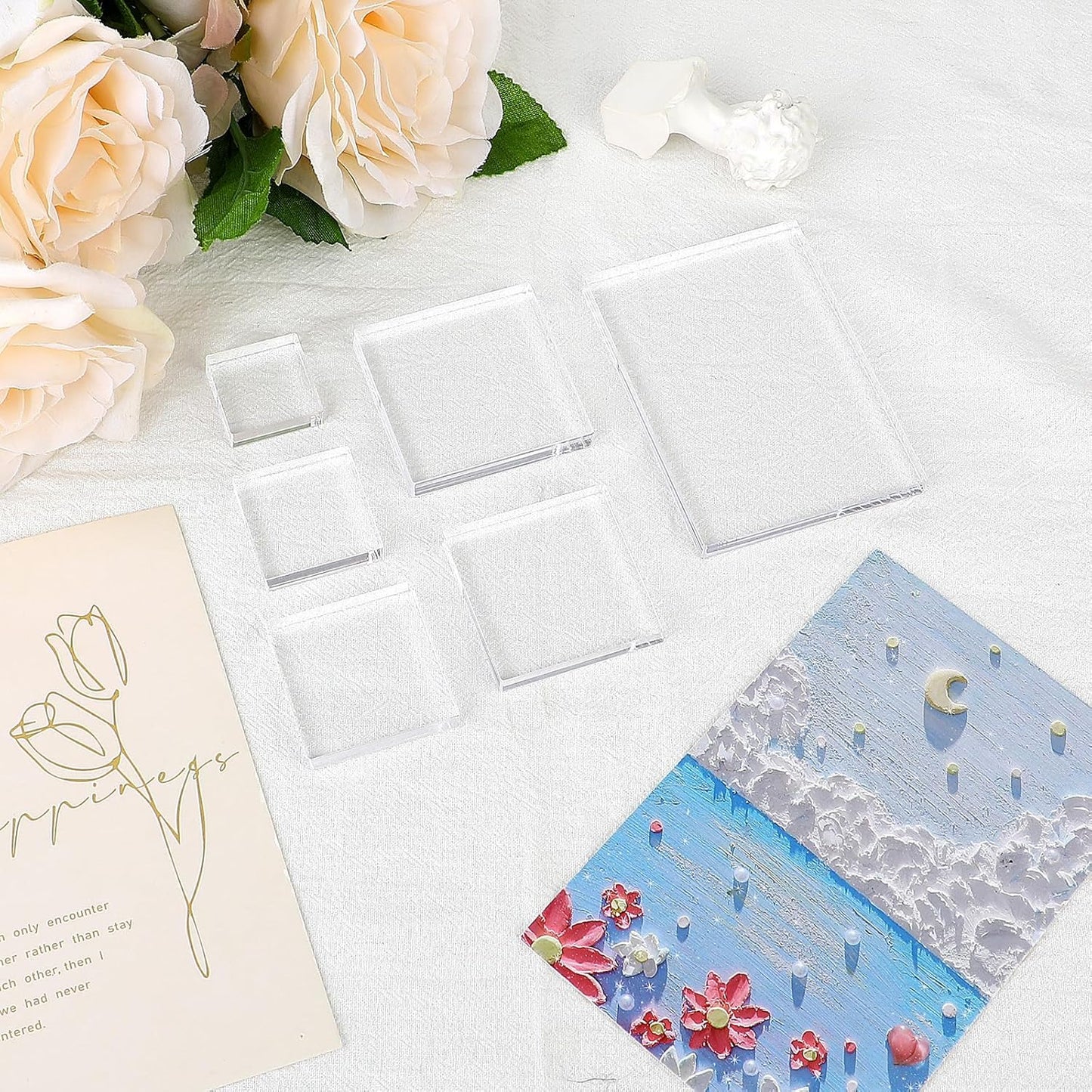 Clear Acrylic Stamping Blocks, 6 Pcs Transparent Jewelry Display Risers Base Wedding Flat Lay Props for Photography Crafts Stamping Card Making Tools - Crafty Corner