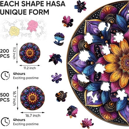 Mandela Wooden Jigsaw Puzzles - Flower Puzzles for Adults 500 Pcs, 16.7'' x 16.7''Unique Shaped Wood Puzzle, Beautiful Package for Halloween, Best Gift for Adults and Kids, Family Game