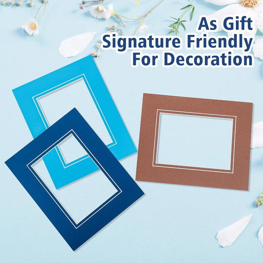 HOTUO 10 Pack Acid Free Colorful Picture Frame Mats, Pre-Cut 8x10 Picture Mats with Ivory Core Bevel Cut for 5x7 Photo, Signature Friendly 4 Ply Thickness Photo Mat for Frames (Colorful with V-Groove)