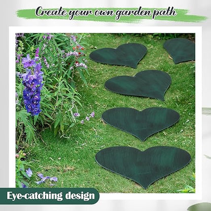 Tandefio 3 Pcs Heart Garden Stepping Stones Brown Cast Iron Stepping Stones Rustic Style Outdoor Stones for Garden Walkway Outside Decorative Decor, 12 Inches (Green)