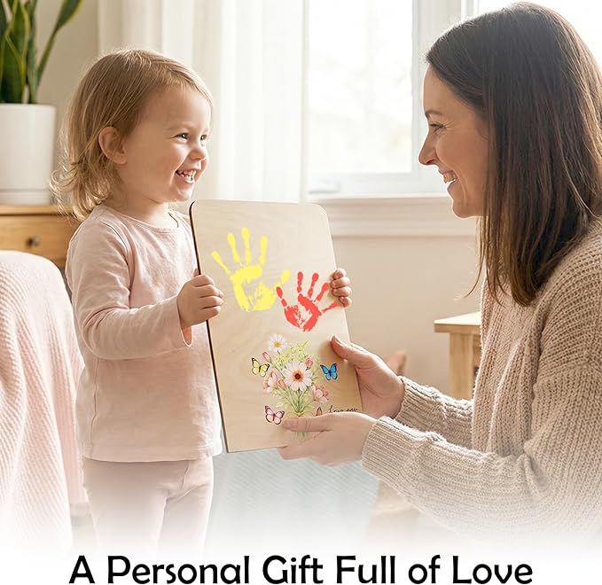 Flower Handprint Plaque For Mother's Day, Gifts for Grandma and Mom From Kid, Unique Mothers Day Gifts From Daughter, Kids Craft Kit Handprint Wooden 7x10 or 9x12 inchs (9x12 inchs)