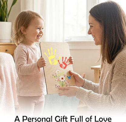 Flower Handprint Plaque For Mother's Day, Gifts for Grandma and Mom From Kid, Unique Mothers Day Gifts From Daughter, Kids Craft Kit Handprint Wooden 7x10 or 9x12 inchs (9x12 inchs)