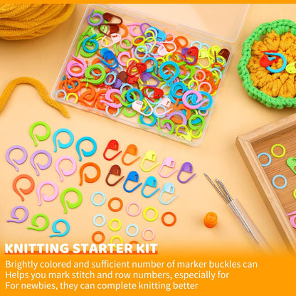 Yizzvb 263 Pcs Stitch Ring Markers, Knitting Stitch Rings with Plastic Box, 3 Types Knit Counting Ring Crochet Sewing Locking Accessories and 3 Pcs Large-Eye Blunt Needles for DIY Handmade Crafts