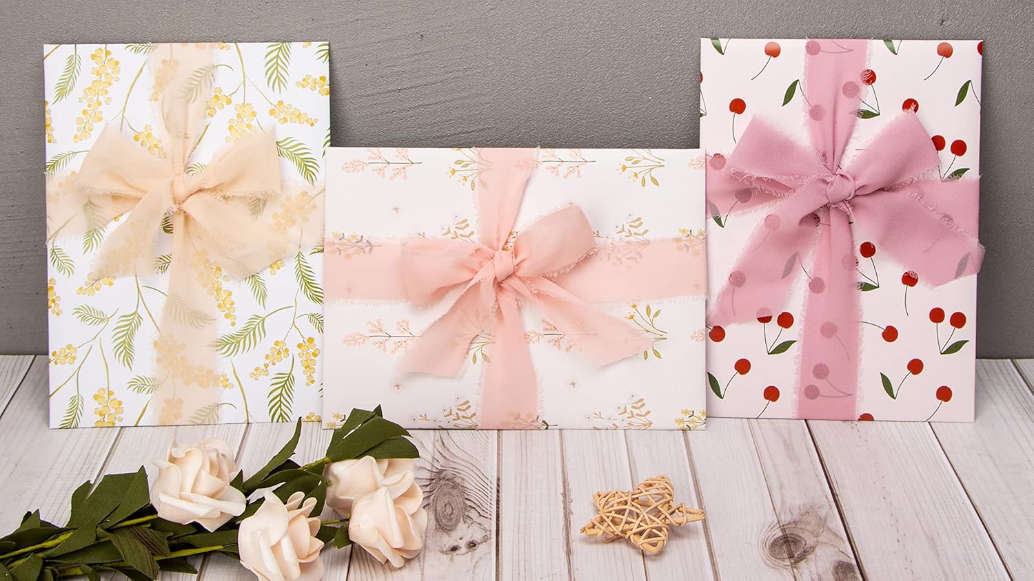 Ribbli Chiffon Silk Ribbon, 1.5 inch x 30 Yard, Champagne/Blush Pink/Dusty Rose Fringe Chiffon Ribbon for Wedding Invitations, Bridal Bouquets Wrapping, Flower Arrangement Decoration - Crafty Corner