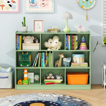 Toy Storage Organizer, 2-Tier Kids Bookshelf, 5 Cube Kids' Bookcases, Cabinets & Shelves, Wooden Toy Organizers, Small Book Shelf for Bedroom, Playroom, Classroom, Nursery (Green, 3-Tier)
