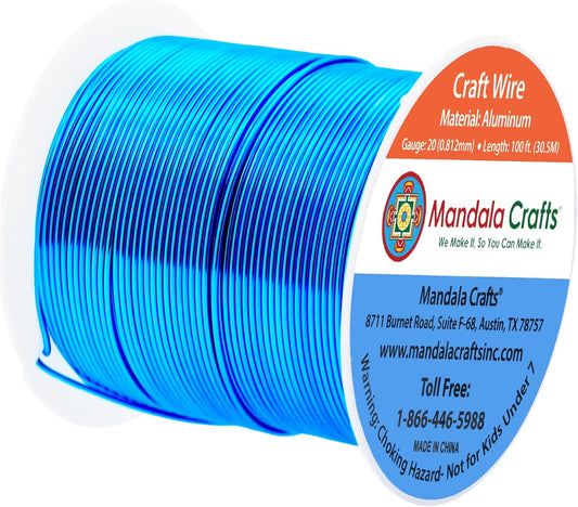 Mandala Crafts 20 Gauge Anodized Aluminum Craft Wire for Jewelry Making - 100 FT Colored Flexible Bondi Blue Wire - Bendable for Bonsai Armature Crafting Sculpting - Crafty Corner