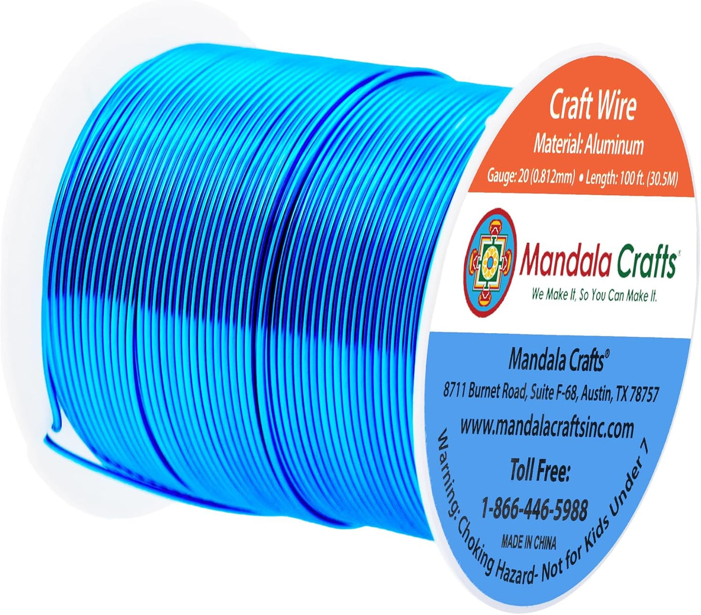 Mandala Crafts 20 Gauge Anodized Aluminum Craft Wire for Jewelry Making - 100 FT Colored Flexible Bondi Blue Wire - Bendable for Bonsai Armature Crafting Sculpting - Crafty Corner