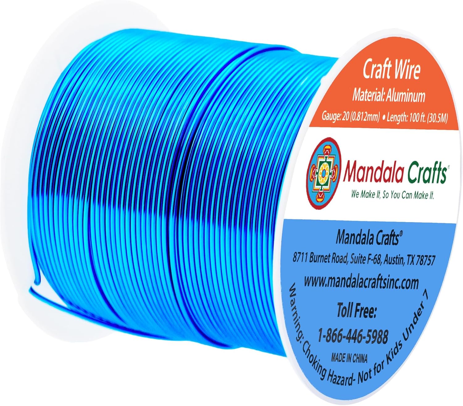 Mandala Crafts 20 Gauge Anodized Aluminum Craft Wire for Jewelry Making - 100 FT Colored Flexible Bondi Blue Wire - Bendable for Bonsai Armature Crafting Sculpting - Crafty Corner