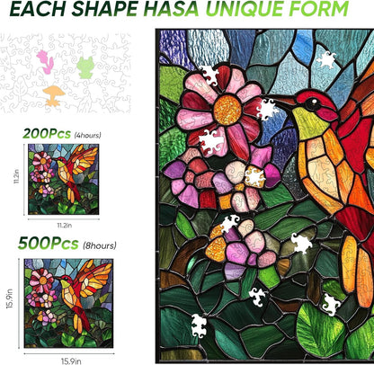 Wooden Jigsaw Puzzles -Bird Wooden Puzzles for Adults, 500 Pcs King Size 15.9'' x 15.9'', Luxurious Shaped Wood Puzzle, Beautiful Package, Best Gift for Adults and Kids, Family Game