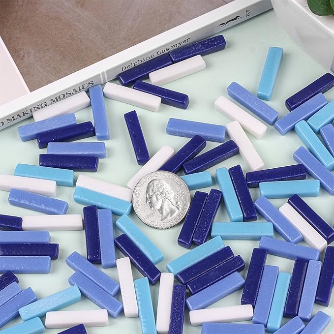 Youway Style Mosaic Tiles for Crafts Bulk, 200g Blue Colors Glass Pieces, Strips Shapes for DIY Crafts Art, Mosaic Supplies and Projects (Multi-Blue)
